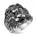 Mann Ring Massivstahl Löwenkopf Große Crinrinere Silber Farbe 12284