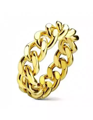 Bague anneau pour femme plaqué or en forme de chaine maille cubaine