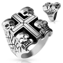 ANILLO DE CRUZ DE ACERO PARA HOMBRE 4 MORTAL SKULL SKULLS RING SIGNET NUEVO 2023