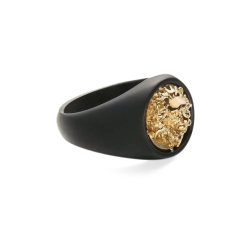 Anillo de cabeza de león de acero inoxidable oro y negro