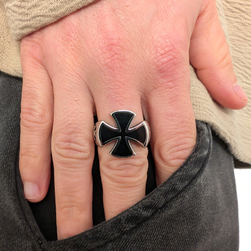 Chevalière Templier Hombres Iron Cross Black...