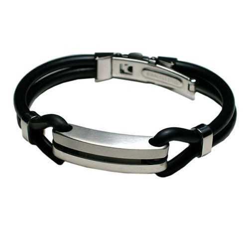 Pulsera de hombre de caucho de silicona negra y cierre de acero inoxidable