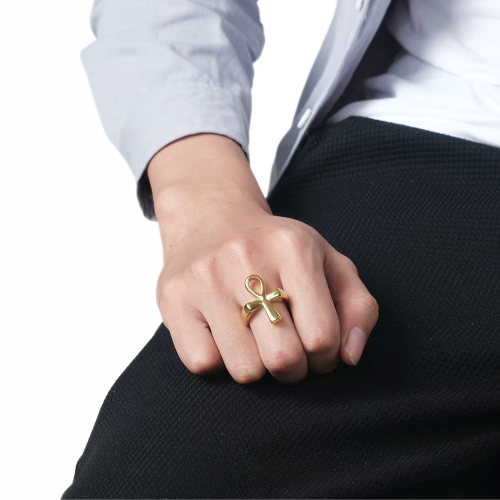 Ägyptischer Kreuz Ring: Ankh Gold Mann Ring