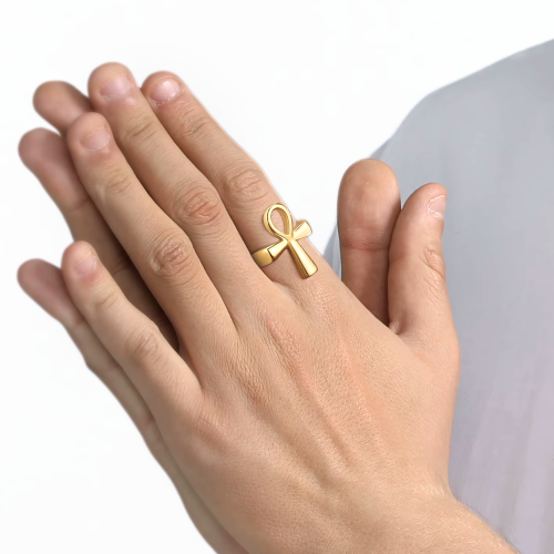 Anillo cruzado egipcio: anillo de hombre de oro ankh