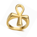 Ägyptischer Lebenskreuz-Ring - Ankh-Ring aus goldenem Edelstahl