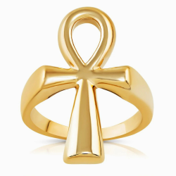 Anillo de cruz de la vida egipcia - Ankh oro anillo de...