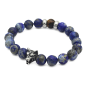 Lazuli Blue Lapi Bracelet and Steel Wolf Head With Tiger Eye Bead For Men