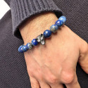 Bracciale Lapis Lazuli con testa di lupo in acciaio con perla di occhio di tigre per gli uomini