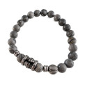 Pulsera de los hombres en Piedras Agate Gris Protector con Cabeza de Muerte Ornate en Bicicleta de acero inoxidable