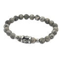 Men's bracelet in Agate Stones Protective Grey and Death Head in Stainless Steel Biker
