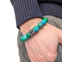 Bracciale da uomo con perline Chrysocolle pietre protettive e testa di morte in acciaio inossidabile Biker