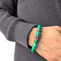 Men's Bracelet in Chrysocolle Beads Protective Stones and Death Head in Stainless Steel Biker