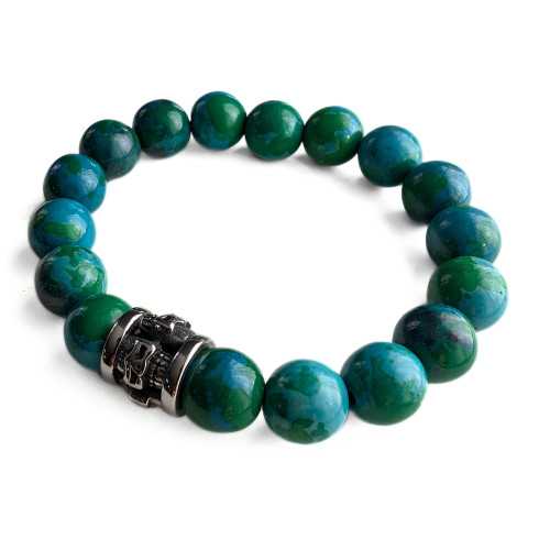 Männer Armband in Chrysocolle Perlen Schutzsteine und Death Head in Edelstahl Biker Biker