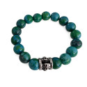Men's Bracelet with Chrysocolle Beads Protective Stones and Death Head in Stainless Steel Biker