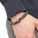 Men's bracelet Agate Dark Gray Protective Stones and Stainless Steel Death Head Biker