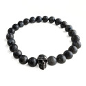 Men's bracelet in dark gray agate protective stones and death head stainless steel biker