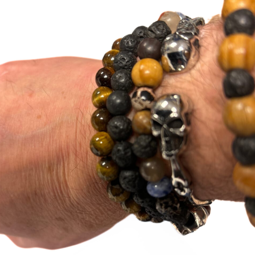 Bracelet Jonc pour Homme Squelette et Double Tête de Mort en Acier Inoxydable - Bracelet Biker