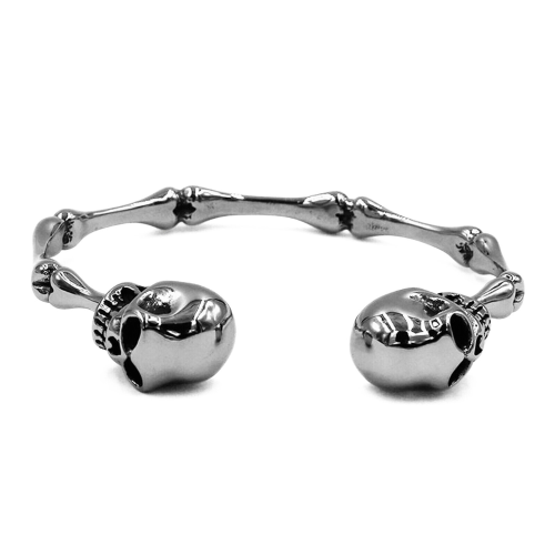 Pulsera de esqueleto de los hombres y doble cabeza de muerte en acero inoxidable - Pulsera de ciclista