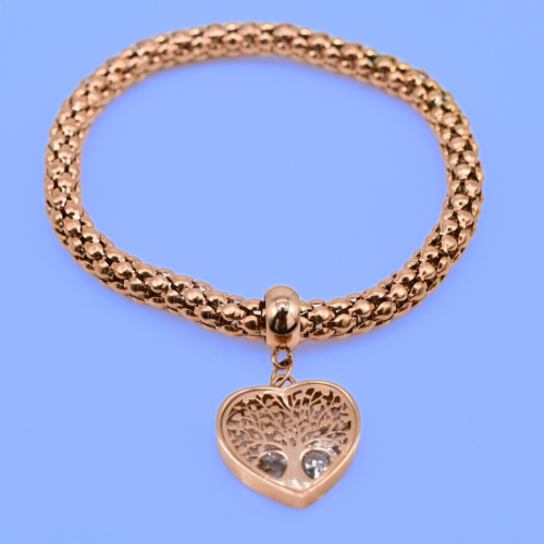 Popcorn männlich Armband mit Brelocus Herz Leben Baum Rose Gold Stahl Valentinstag