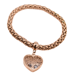 Bracelet Femme Maille Popcorn Avec Breloque Cœur Arbre de Vie Acier Or Rose - Bracelet Coeur Saint Valentin