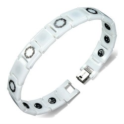 Herren- und Damenarmband aus weißer magnetischer Keramik, Stammesschwarz, 19 cm