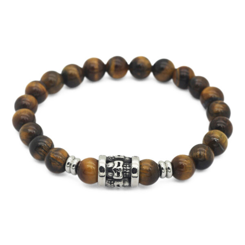 Pulsera Pulsera Tigre Ojo y Cabeza de Muerte Bicicleta de acero inoxidable - 18 a 20 cm