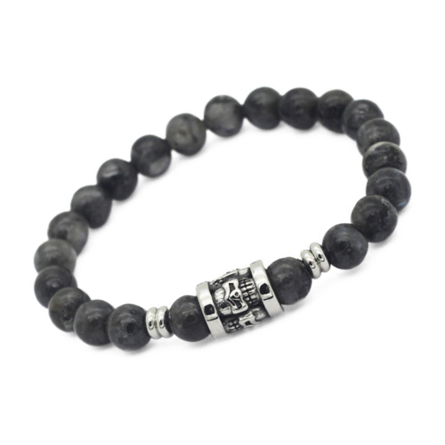 Pulsera de los hombres Agate Grey Con Cabeza de Muerte en Bicicleta de acero inoxidable