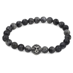 Bracciale e testa di leone grigio agata in acciaio inox - da 18 a 20cm