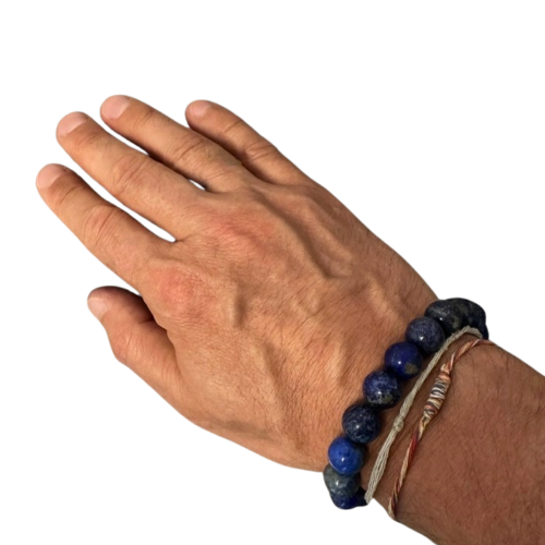 Bracelet Lapis Lazuli Perles couleur Bleue Largeur 12mm Pour Homme - 19 à 21 cm