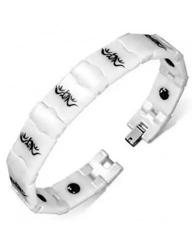 Herren-Armband aus weißer Keramik und schwarzem Drachenstamm, 21 cm