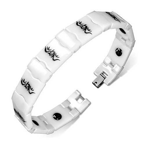 Pulsera tribal hombre cerámica blanca y dragón negro 21cm