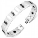 Bracelet gourmette homme céramique blanche et tribal dragon noir 21cm