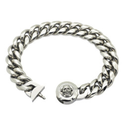 Bracelet Maille Cubaine - Gourmette Homme avec Fermoir Tête de Mort en Acier Inoxydable Biker