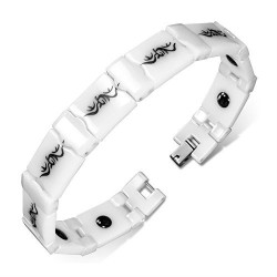 Pulsera tribal china negra y cerámica blanca para hombre 21cm