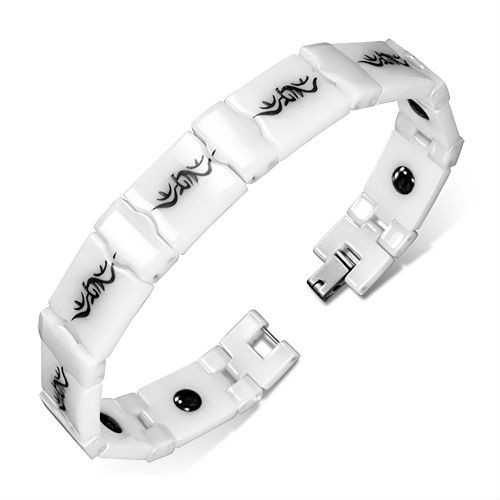 Bracelet gourmette homme céramique blanche et tribal chinois noir 21cm