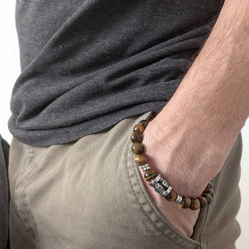 Occhio di tigre e testa di morte Bracciale in acciaio inossidabile Biker - da 18 a 20 cm