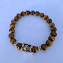 Men's Bracelet with Tiger Eye and Death Crane in Stainless Steel Biker - 18 to 20 cm