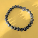 Pulsera para hombre Agata piedras Cabeza gris y León en acero inoxidable - 18 a 20 cm