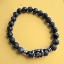 Anthracite Black Agate Stones Men's Bracelet with Stainless Steel Death Head Biker - 18 to 20 cm