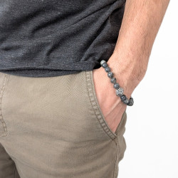 Bracciale e testa di leone grigio agata in acciaio inox - da 18 a 20cm