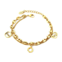 Bracelet Femme Double Chaine Maillons Grains de Café Breloques Acier Inoxydable Or