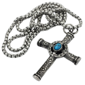 Ciondolo Grand Cross con Stone Turchese Stone Viking - Catena uomo in acciaio inox incluso