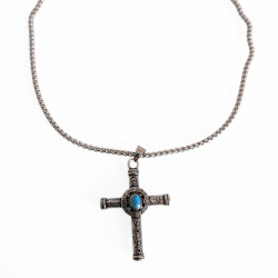 Colgante cruzado con estilo turquesa estilo vikingo - Cadena de acero inoxidable para hombre incluida