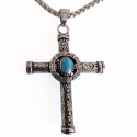 Gran Cross Collant con Estilo Vikingo de piedra turquesa - Cadena de mano de acero inoxidable incluido