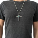 Ciondolo Grand Cross con Stone Turquoise Stile Viking - Catena da uomo in acciaio inox incluso