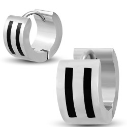 Pair Earrings Creole Men Steel Double Line Black Plated