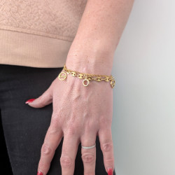 Women's double chain bracelet with coffee bean links and...