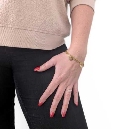 Damen-Doppelkettenarmband mit Kaffeebohnen-Gliedern und Anhängern aus Edelstahl