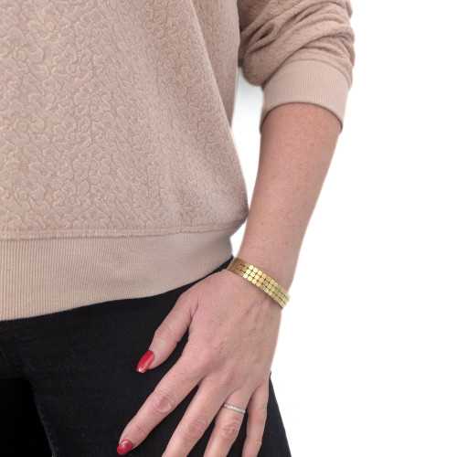 Bracelet Jonc pour Femme Moderne en Acier Inoxydable Doré à l'Or Fin - Jonc Motif Carré