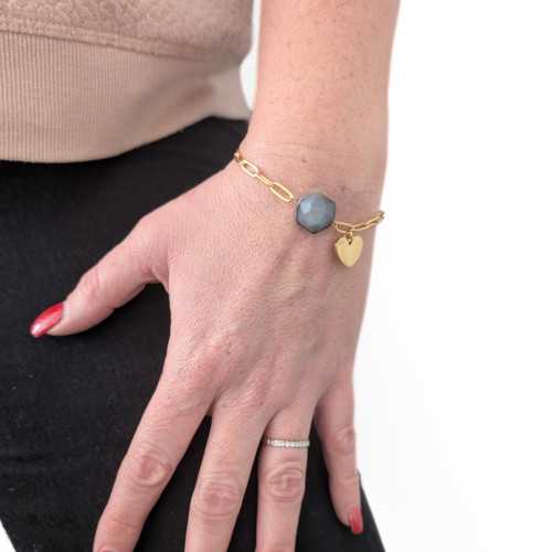 Bracelet or pour Femme Acier Or Maille Trombone Pierre Fantaisie Breloque Coeur à Personnaliser